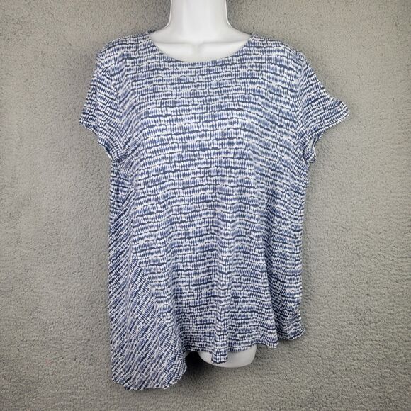 J Jill Pure Jill Tunic Tee Top Womens M Blue White Linen Blend Asymmetric Hem - Picture 13 of 16